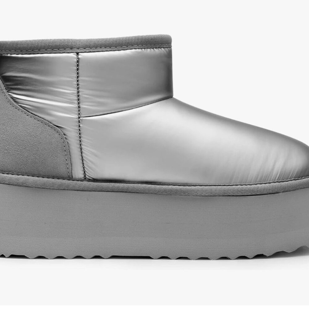 Steve Madden Platform Booties Silver Metallic Slip On Faux Fur New